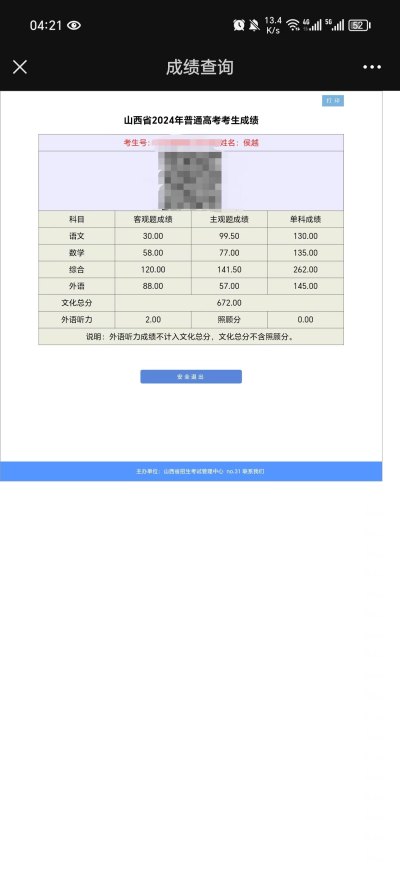 2024年山西高考成绩